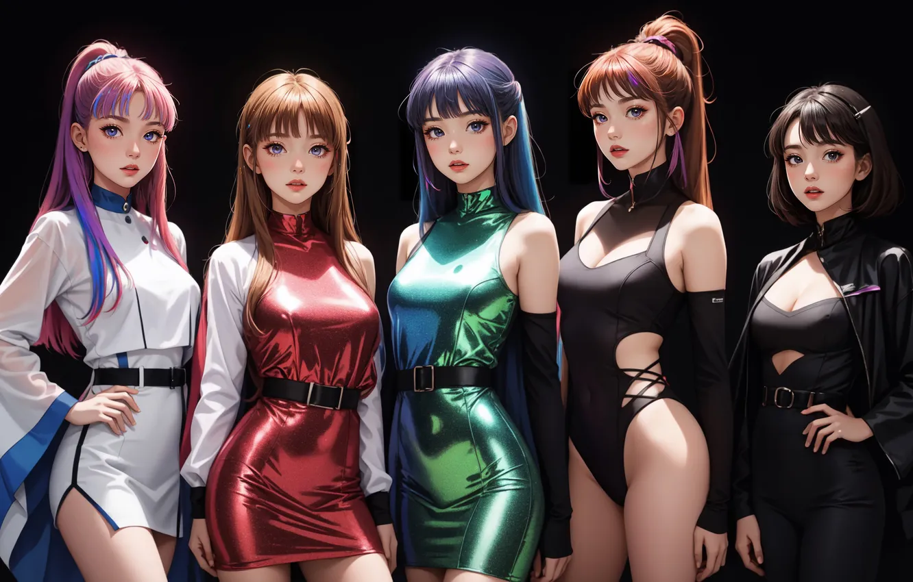 Photo wallpaper girl, style, group, Asian, black background, K-Pop