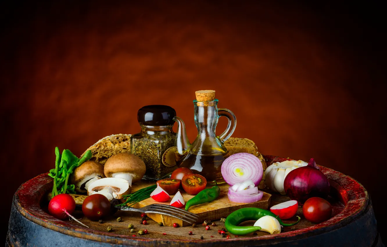 Photo wallpaper mushrooms, vegetables, spices