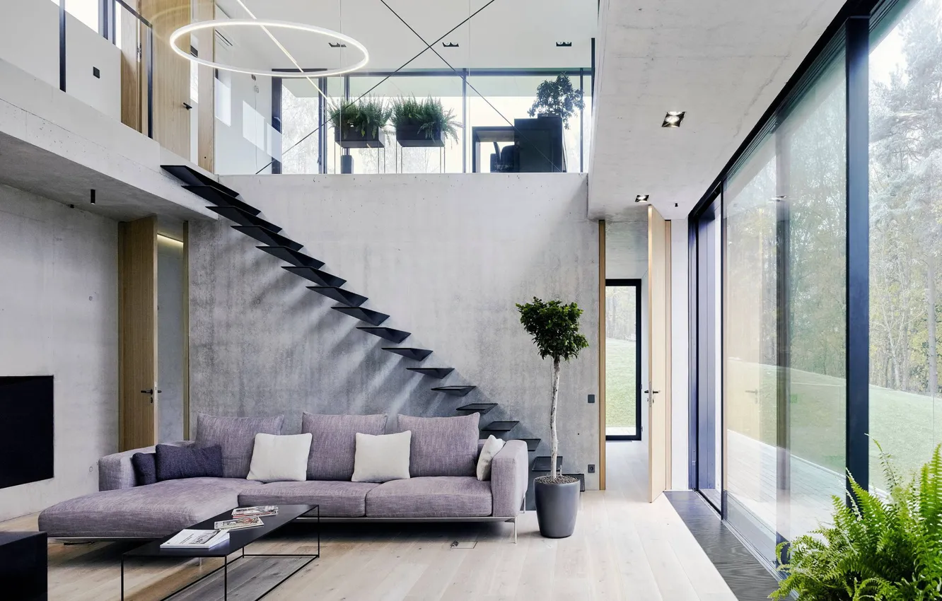 Photo wallpaper design, style, Villa, interior, ladder, living room, Latvia, Latvia