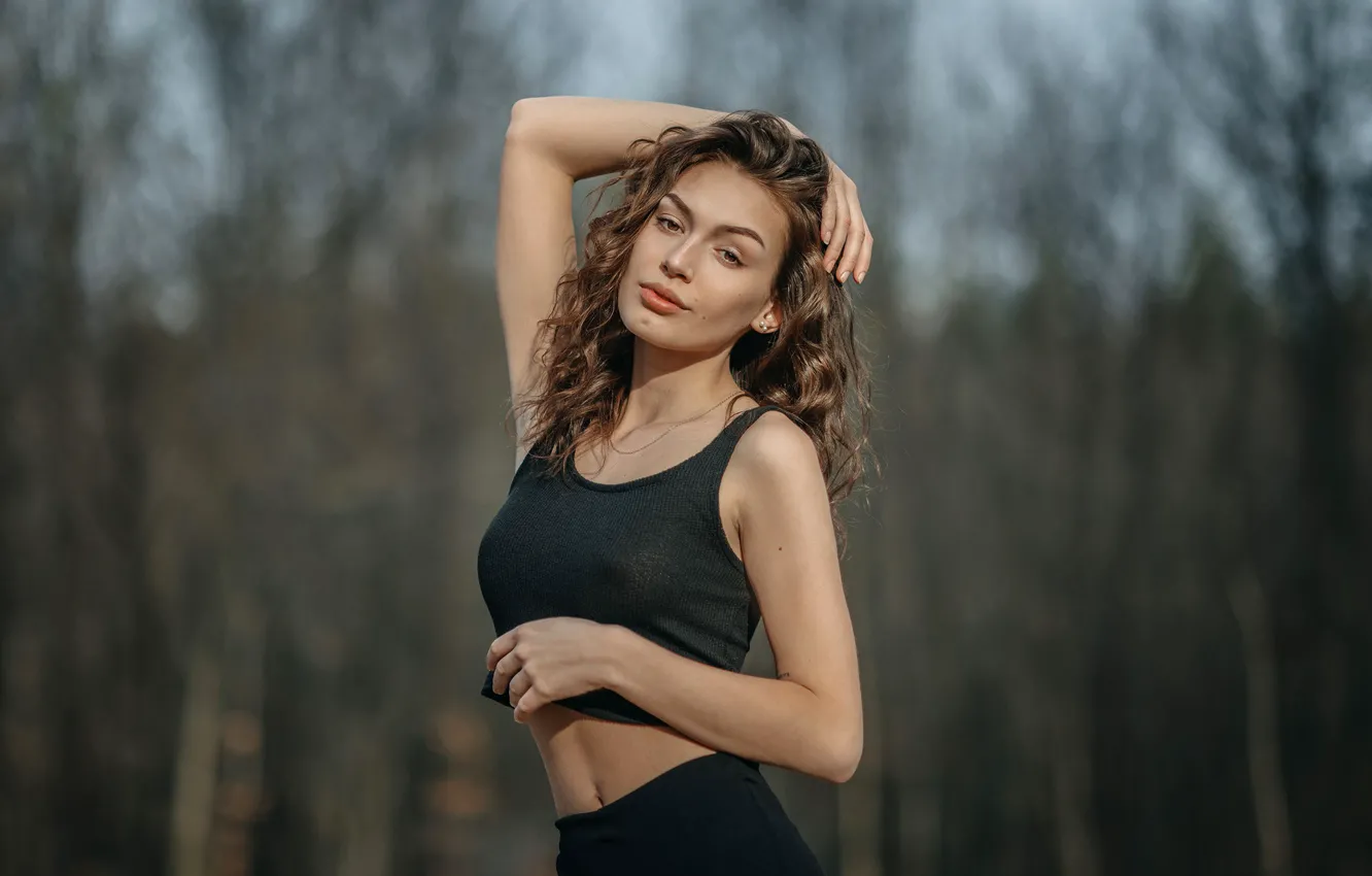Photo wallpaper look, girl, nature, pose, photo, hair, figure, top