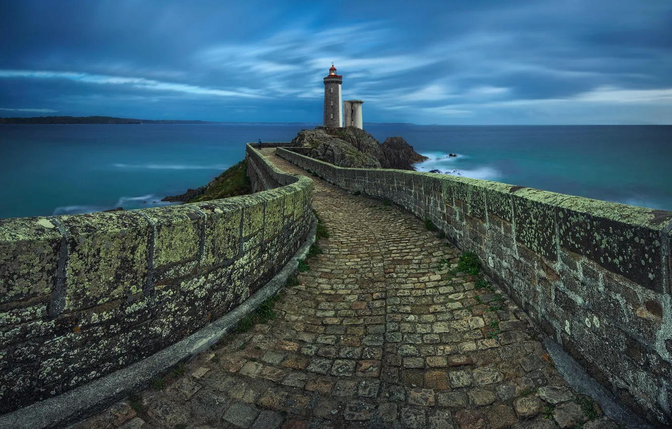 Photo wallpaper sea, shore, lighthouse, pierce