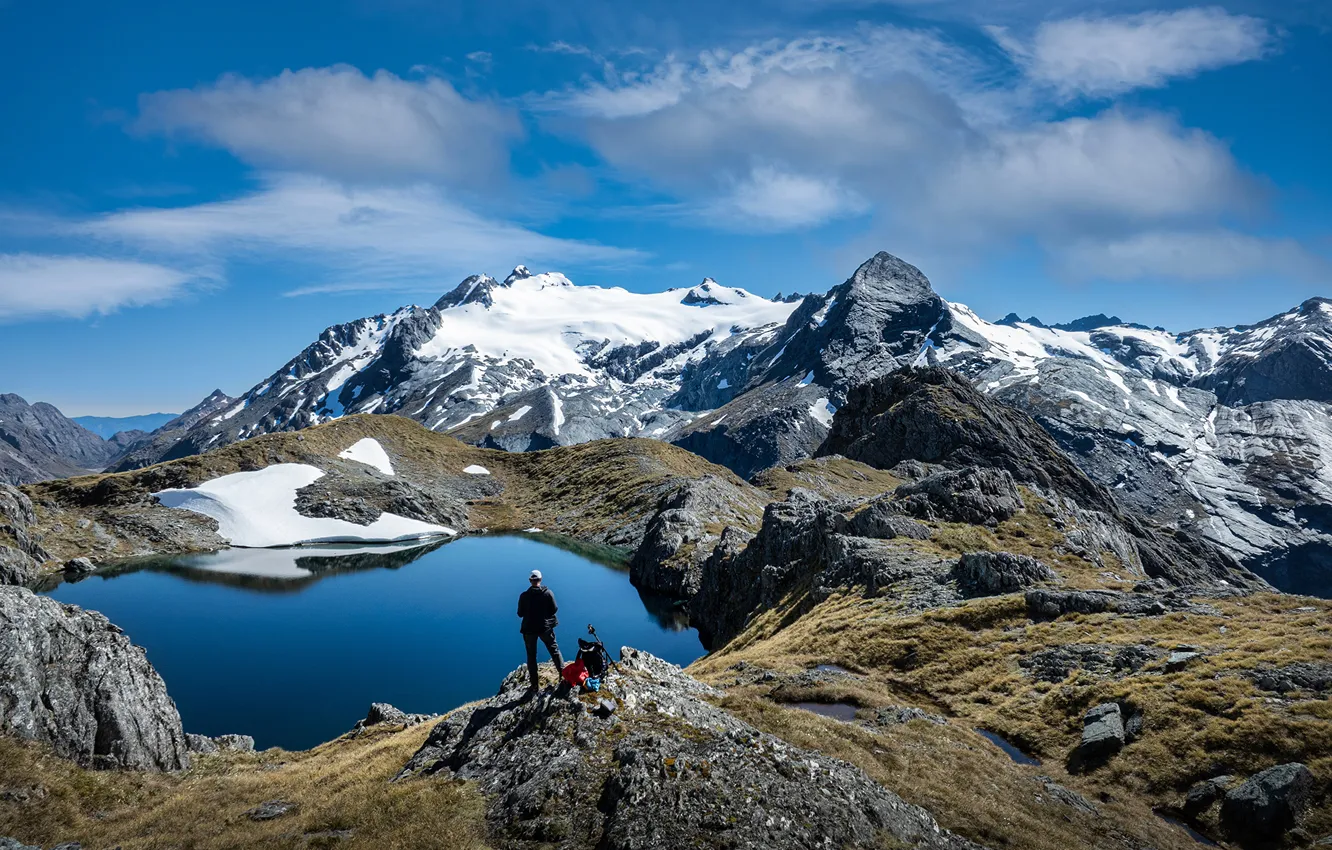 Photo wallpaper the sky, clouds, mountains, nature, lake, New Zealand