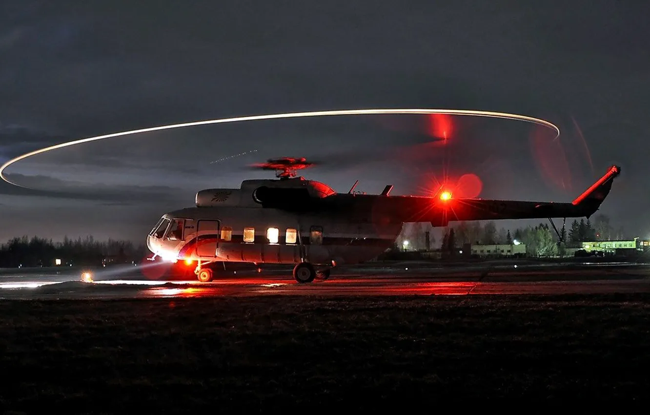 Photo wallpaper night, screw, helicopter, blades