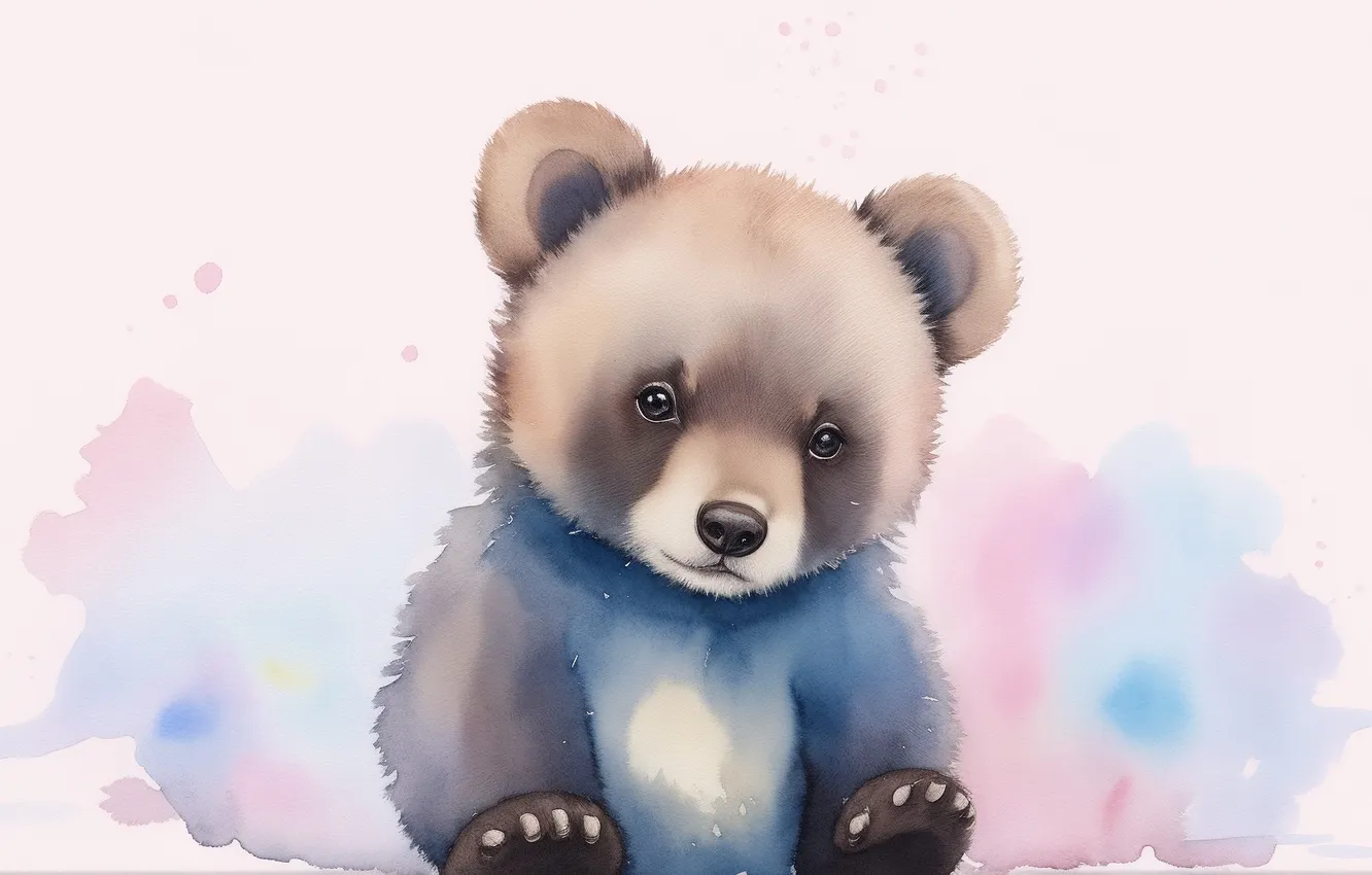 Photo wallpaper sweetheart, figure, fluffy, bear, bear, watercolor, Fox, bear