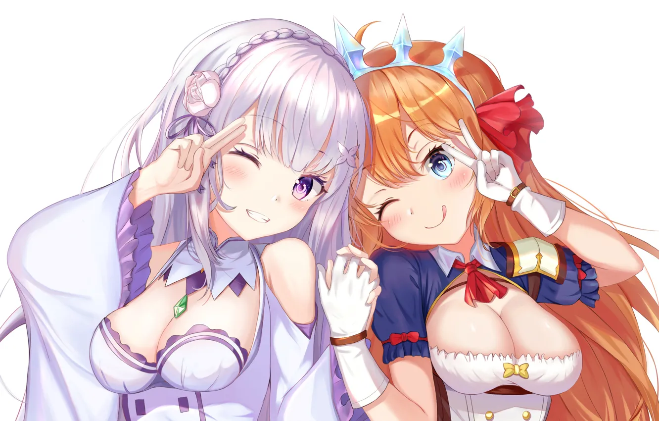 Photo wallpaper sexy, cleavage, long hair, dress, girls, boobs, anime, blue eyes