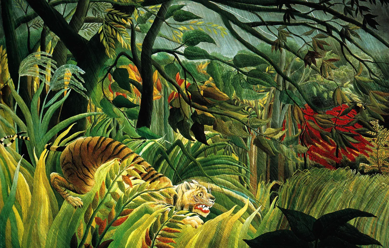 Photo wallpaper picture, Henri Rousseau, Henri Julien Félix Rousseau, Tiger in a tropical storm