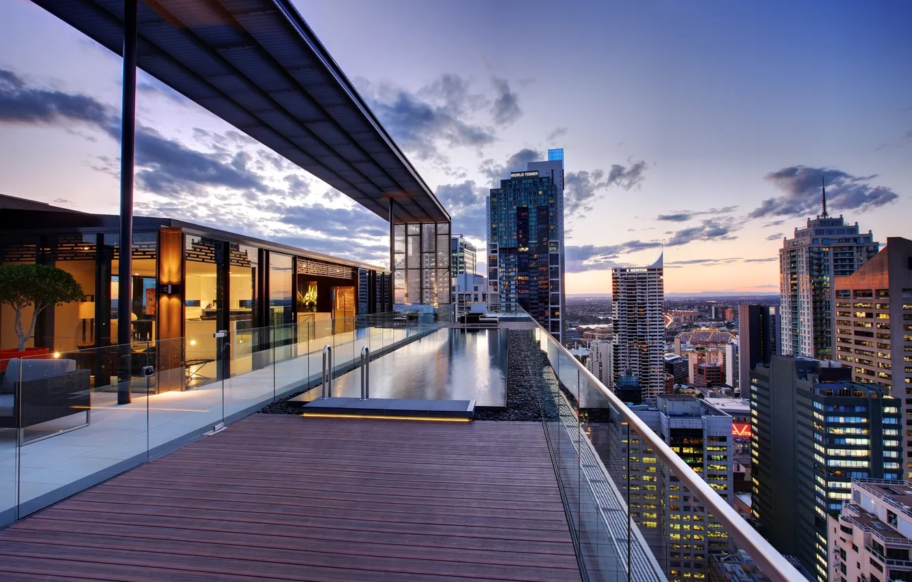Photo wallpaper the city, home, pool, panorama, penthouse, apartment, pool, skyscrapers