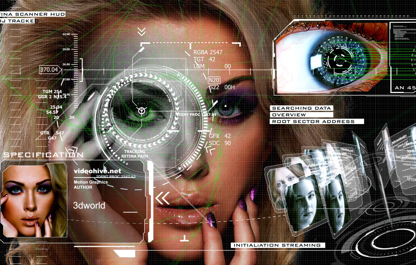 Photo wallpaper eyes, look, girl, face, future, face, technologists, face change