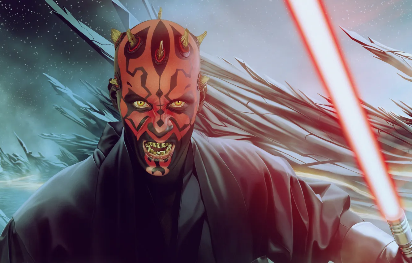 Photo wallpaper stars, Star Wars, Darth Maul, peak, lightsaber