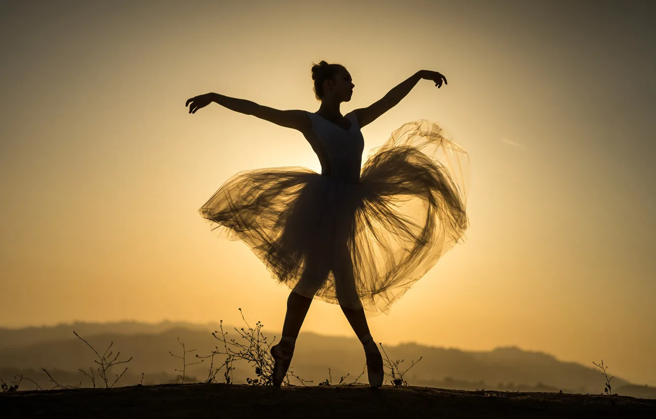 Photo wallpaper the sky, girl, silhouette, ballerina