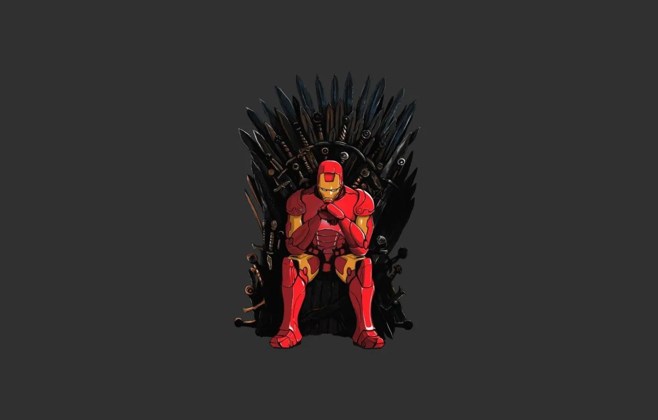 Photo wallpaper game of thrones, iron man, Tony Stark, iron throne
