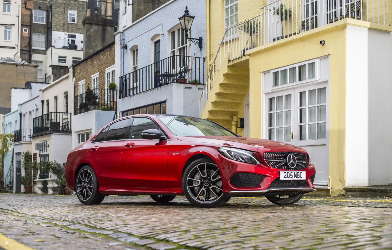 Photo wallpaper red, house, Mercedes-Benz, red, Mercedes, AMG, 4MATIC, C 43