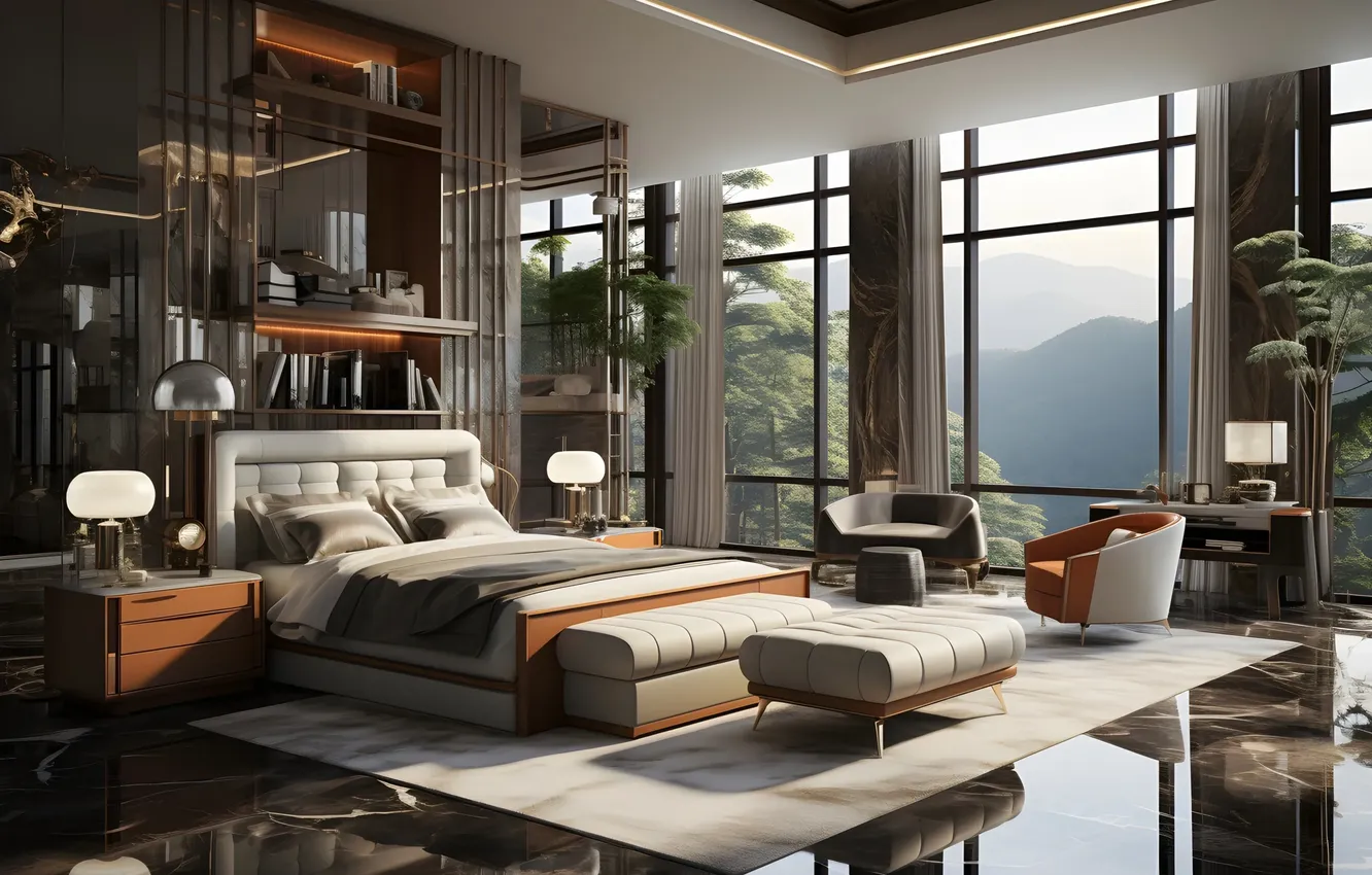 Wallpaper design, style, room, Villa, interior, bedroom, country house ...