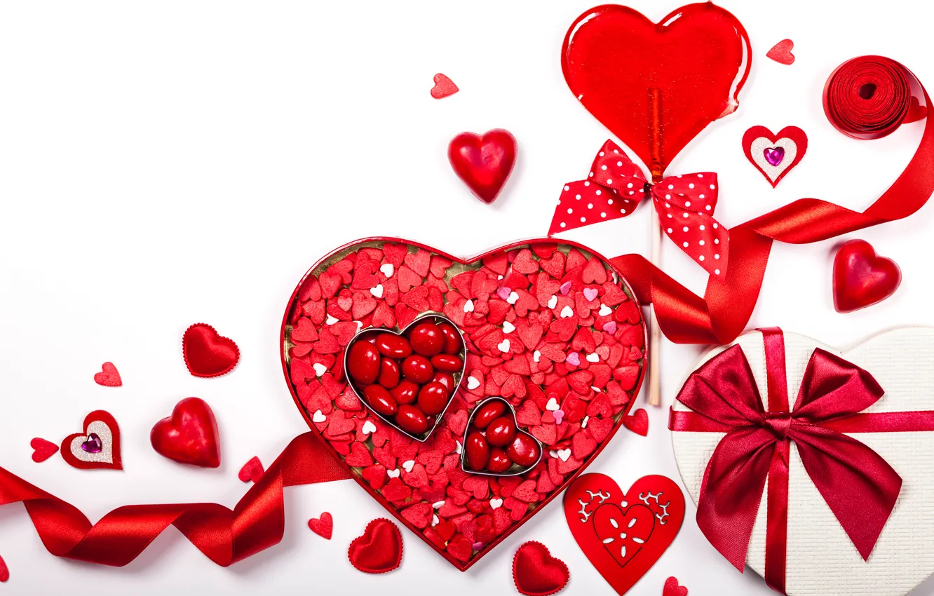 Photo wallpaper romance, hearts, love, rose, bow, heart, romantic, valentine's day