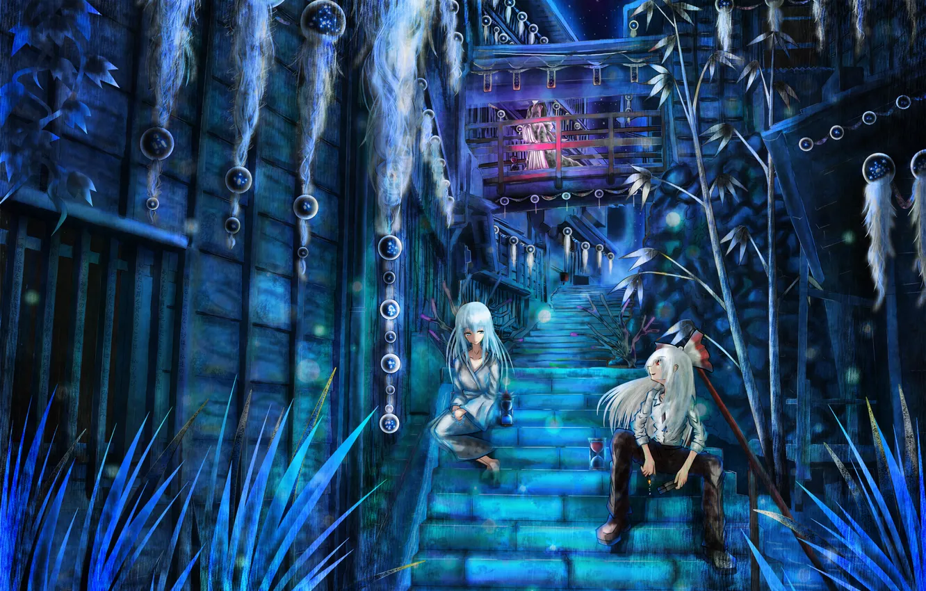 Photo wallpaper the sky, girl, stars, night, bridge, watch, art, jellyfish