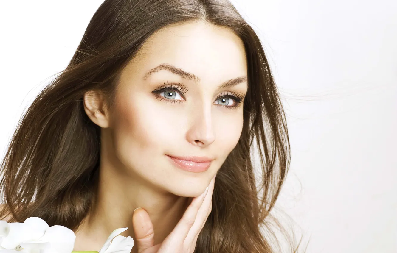 Photo wallpaper look, flowers, face, smile, hair