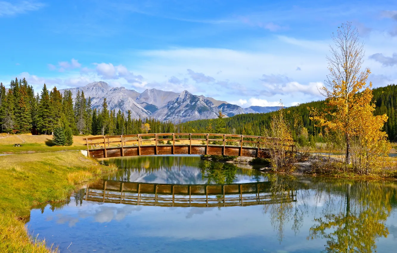 Photo wallpaper landscape, mountains, bridge, nature, Park, Canada, Banff