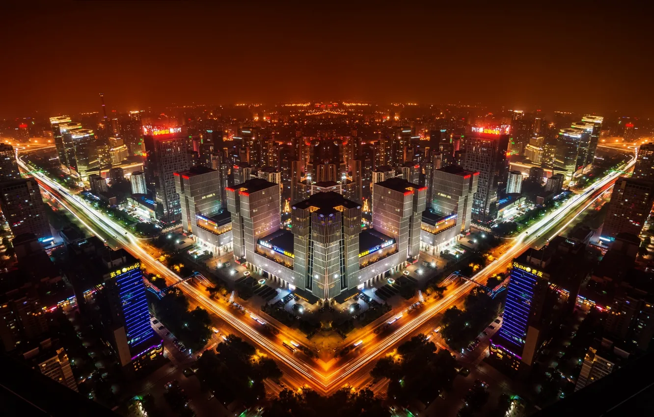 Photo wallpaper China, panorama, China, night city, Beijing, Beijing