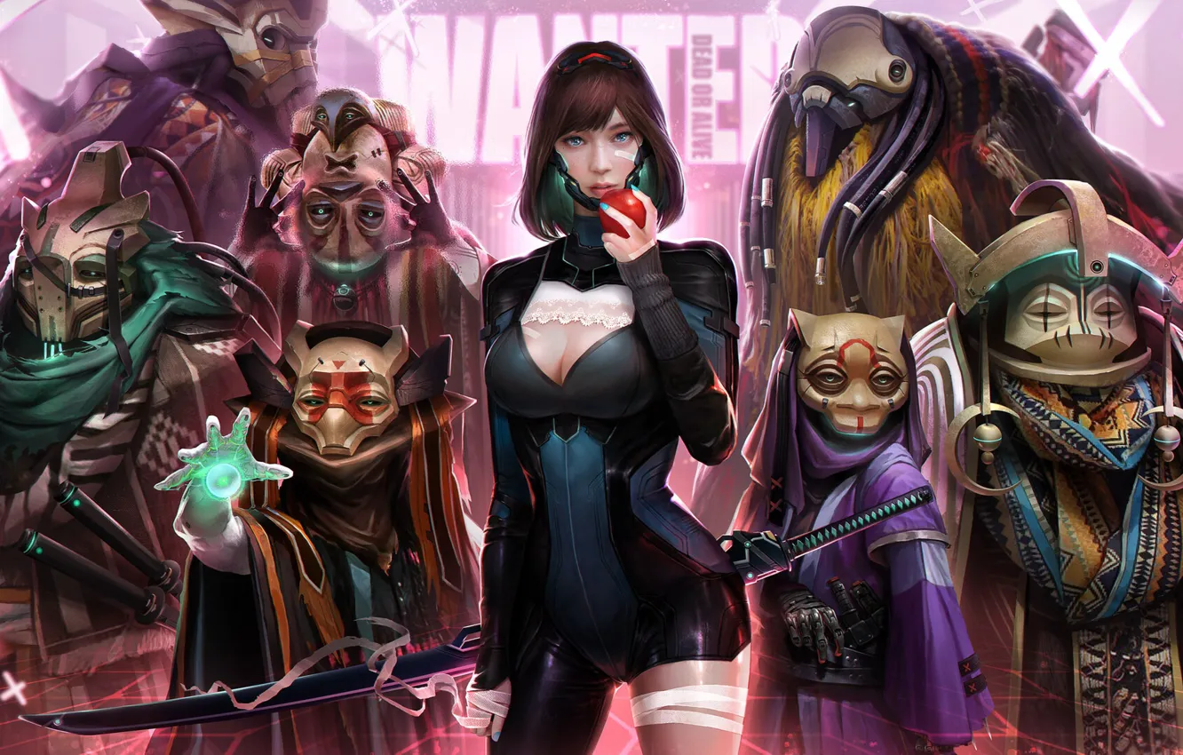 Photo wallpaper style, fiction, apples, sword, figure, fantasy, art, sci-fi