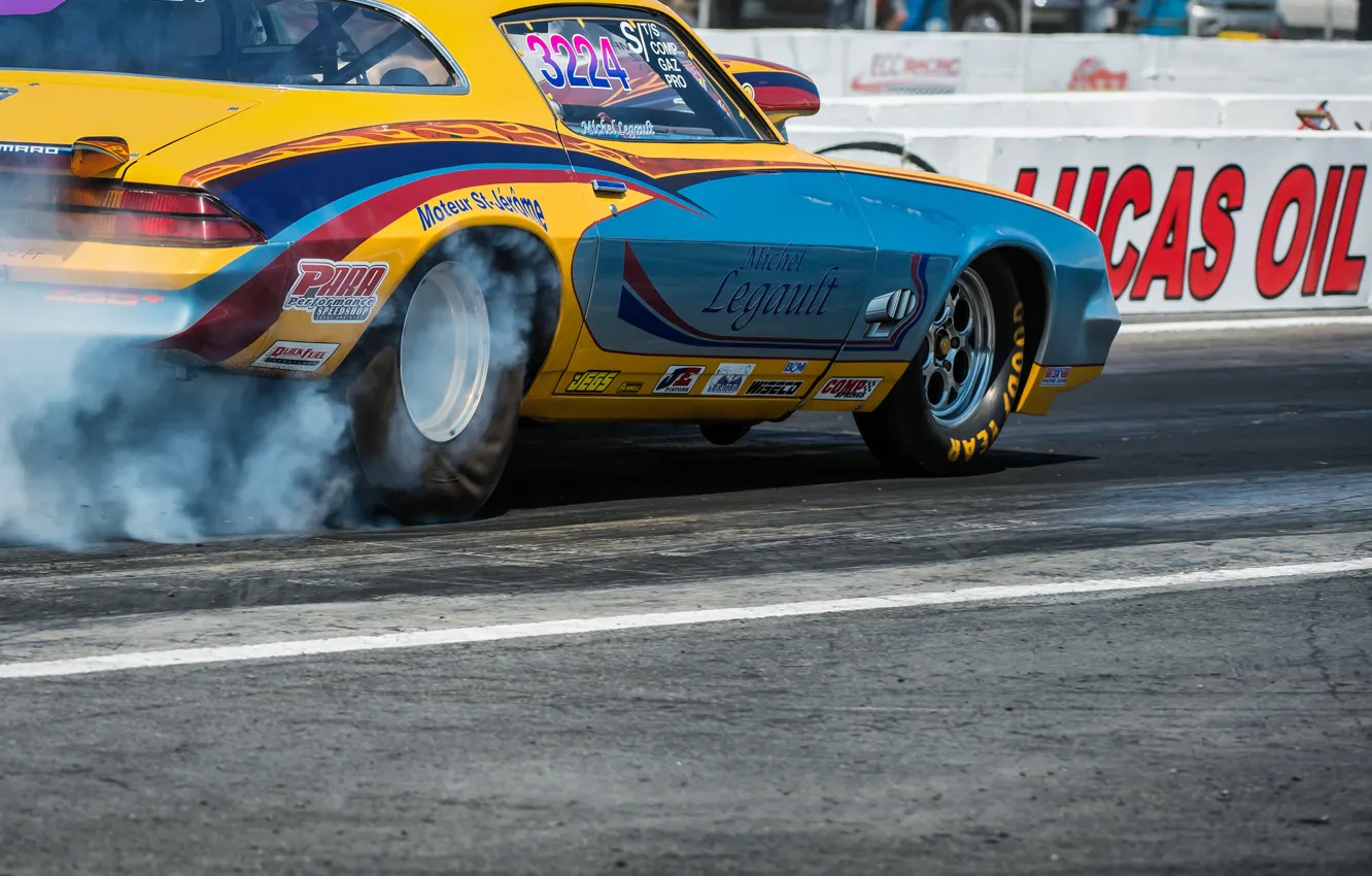 Photo wallpaper race, smoke, wheel, Chevrolet, Camaro, muscle car, drag racing