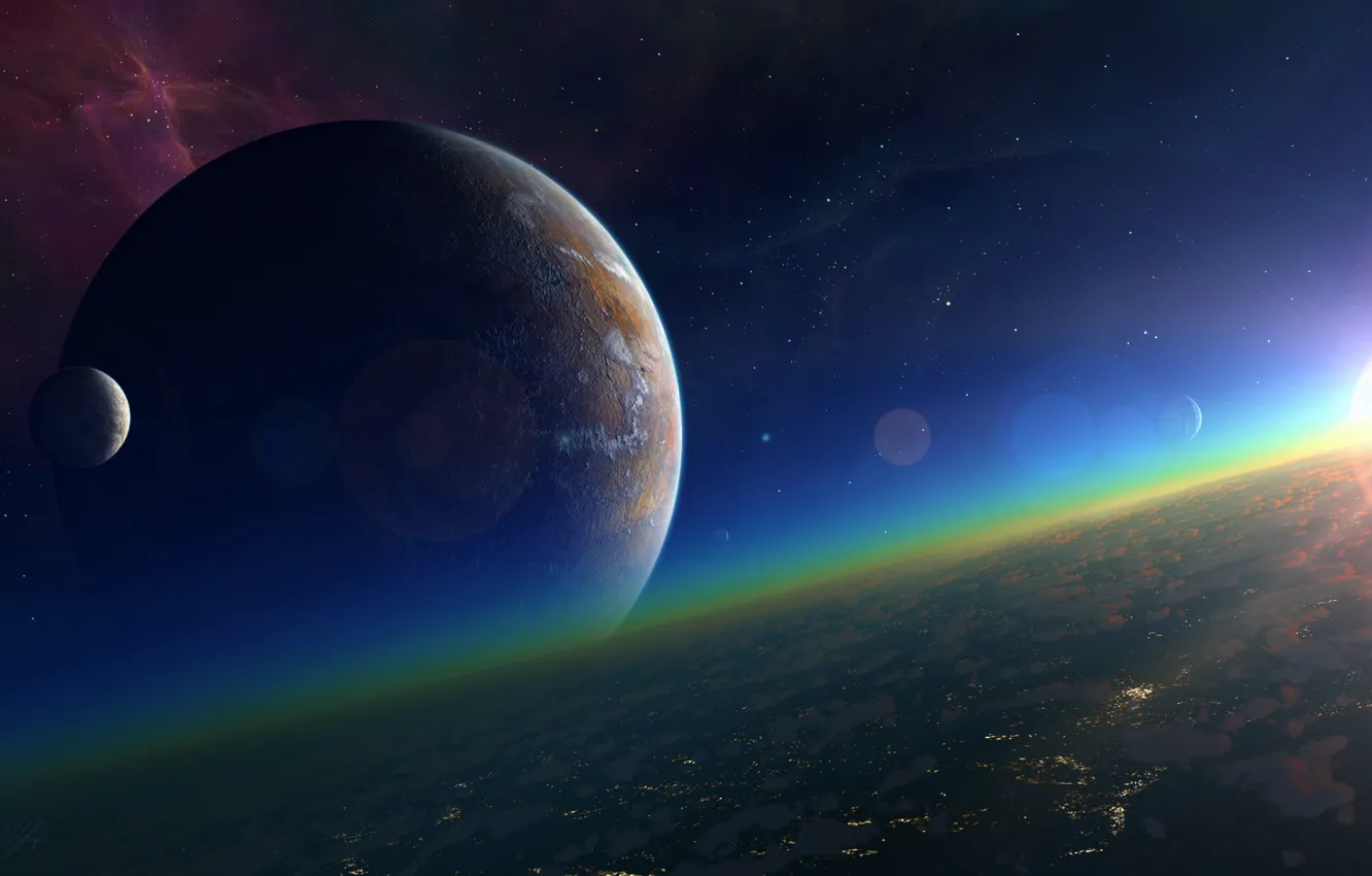 Photo wallpaper the sun, space, stars, surface, nebula, planet, satellite