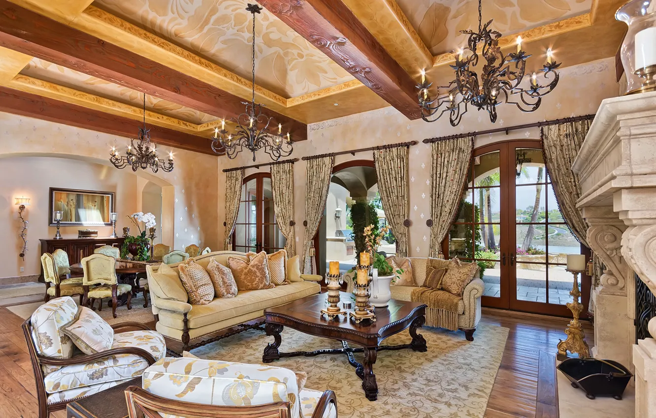 Photo wallpaper wooden, living room, home, luxury