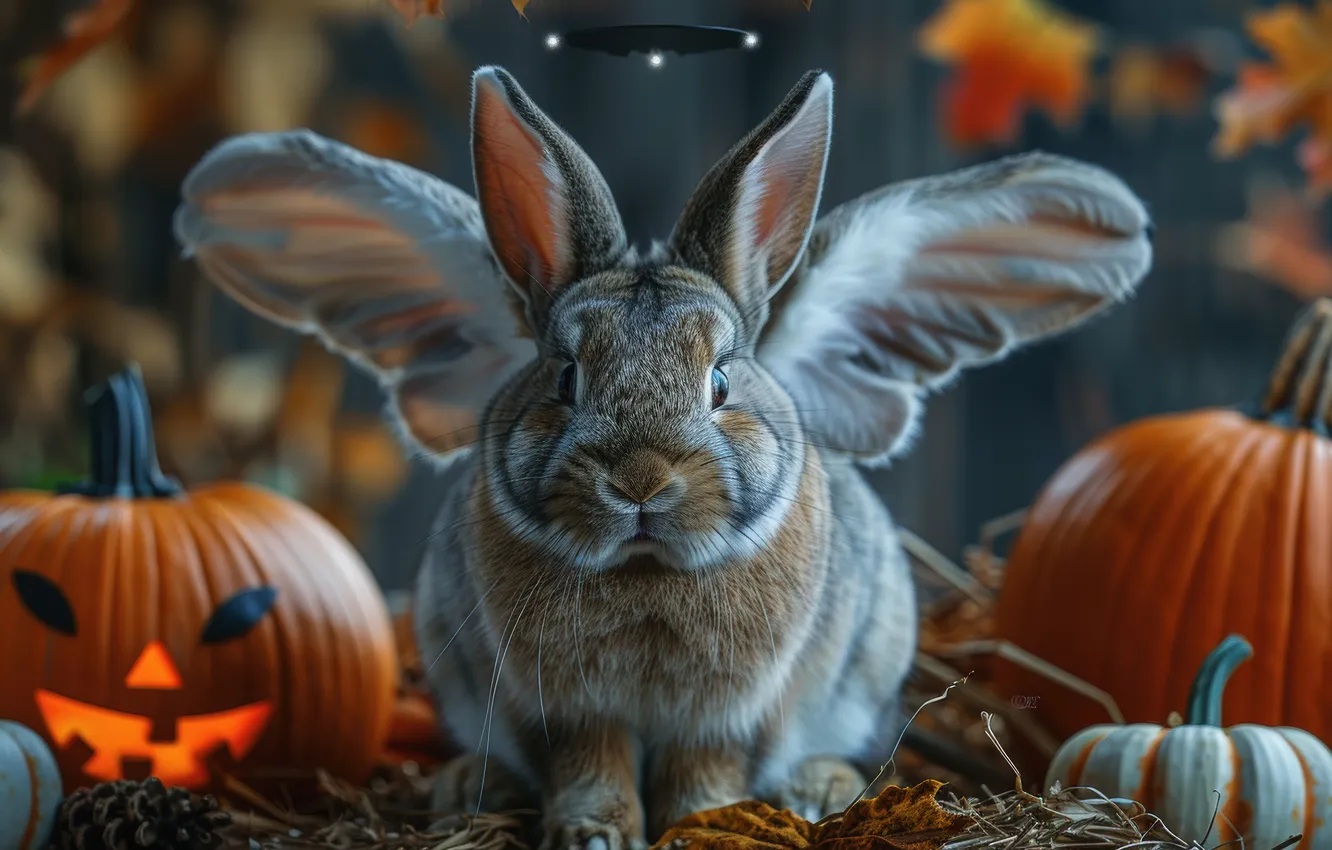 Photo wallpaper Halloween, neural network, look, holiday, AI art, rabbit, autumn, the scenery