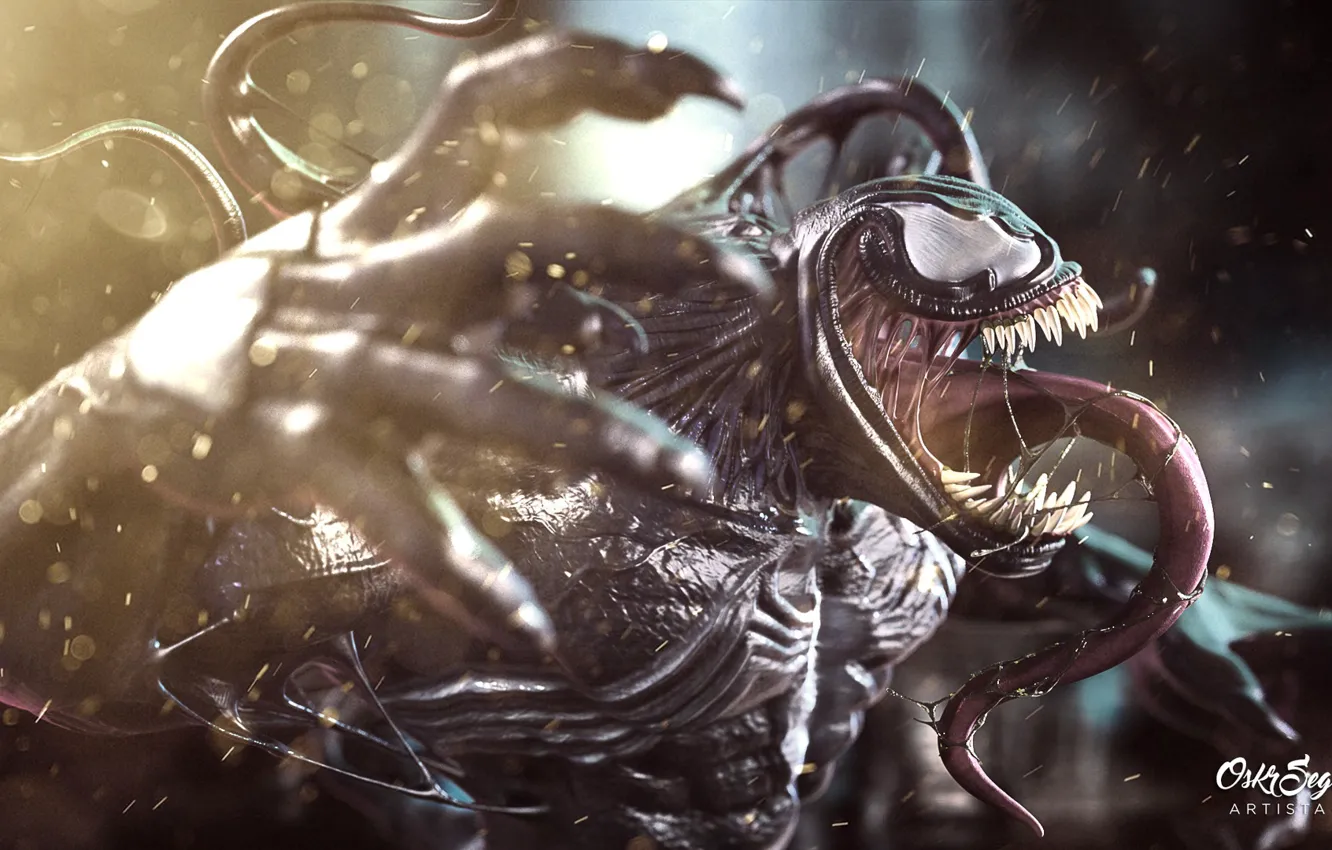 Photo wallpaper language, sparks, bokeh, Venom, Venom, Symbiote