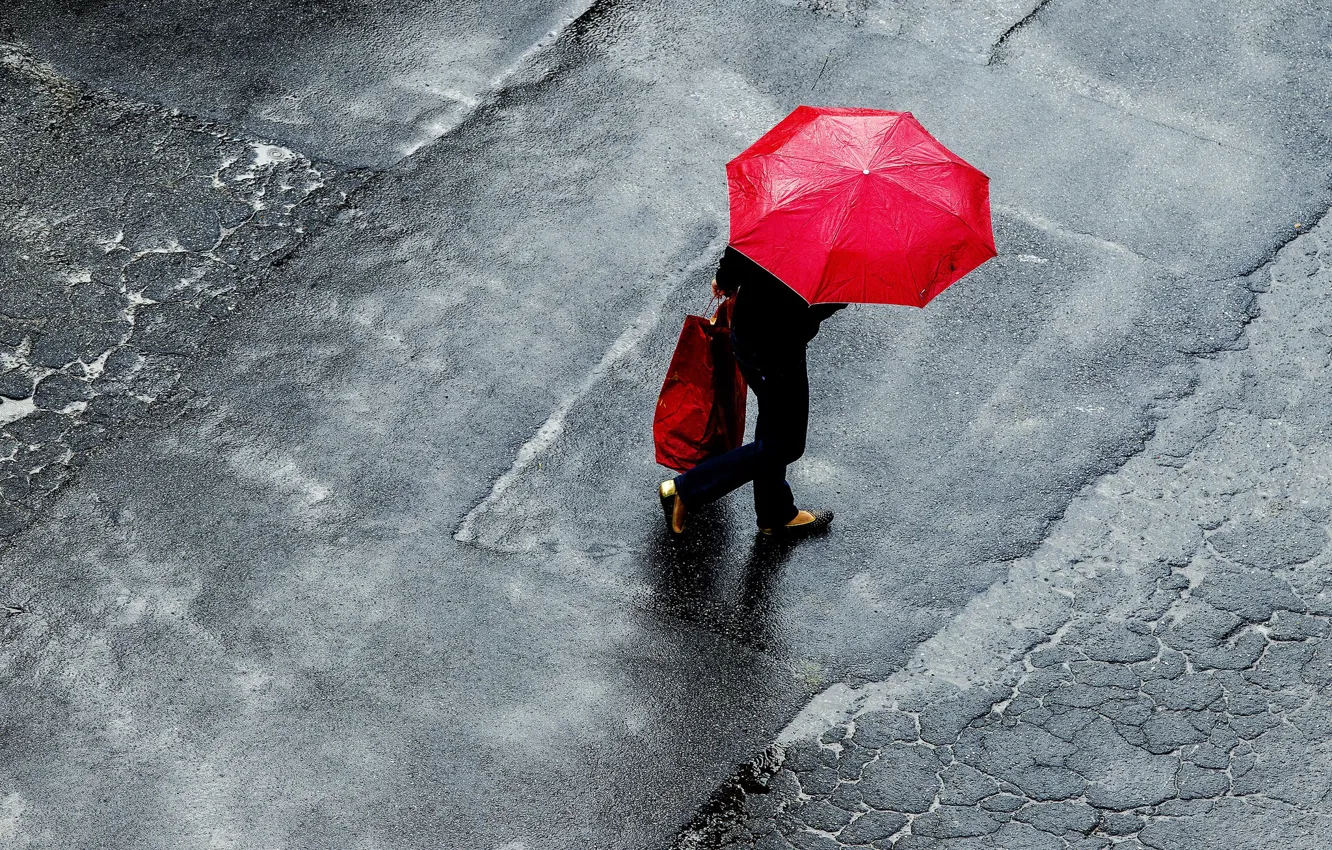 Photo wallpaper woman, umbrella, raining