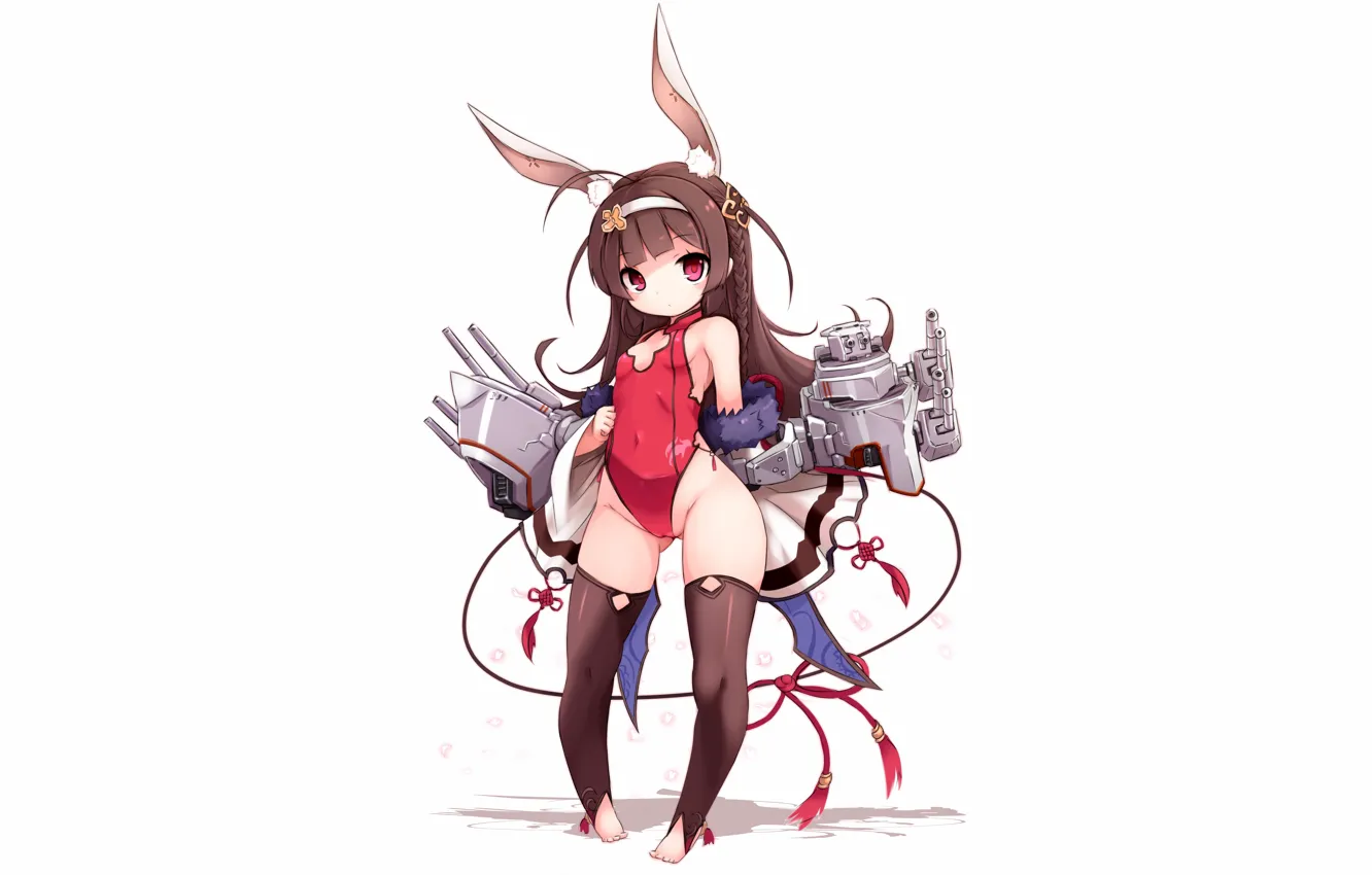 Photo wallpaper girl, sexy, cleavage, thighhighs, long hair, brown hair, boobs, anime