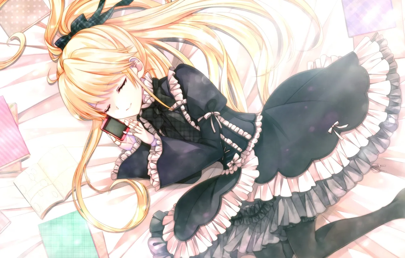 Photo wallpaper girl, art, lies, book, phone, Negai no Kakera to Hakugin no Agreement, Jessica Francoise Magritte