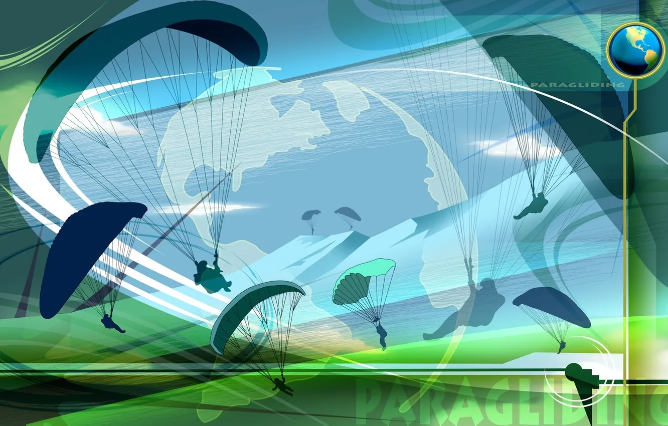 Photo wallpaper flight, collage, Wallpaper, vector, silhouette, parachute, paragliding