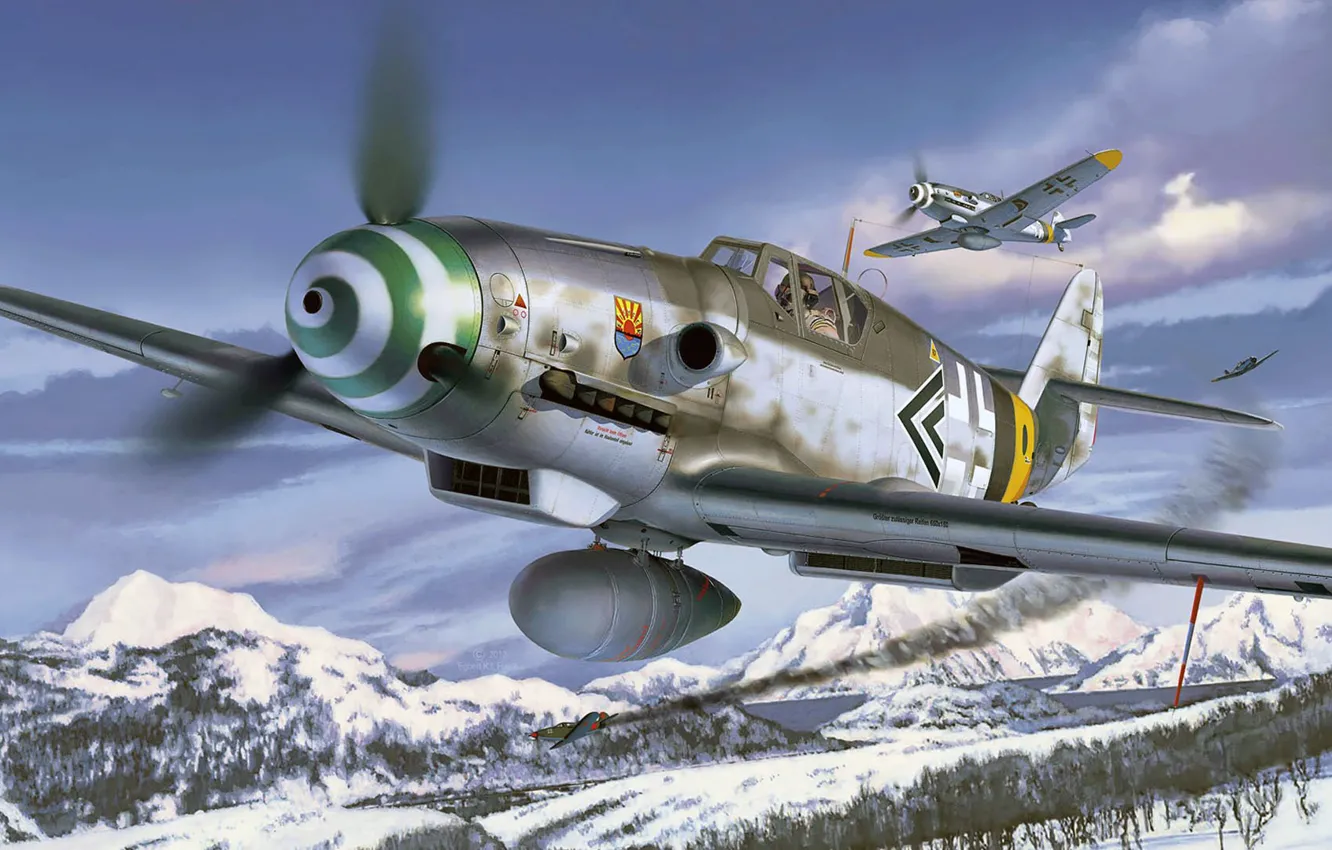 Photo wallpaper figure, art, Messerschmitt, Me-109, Luftwaffe, single-engine piston fighter-low, the most popular model BF-109, BF109 G-6