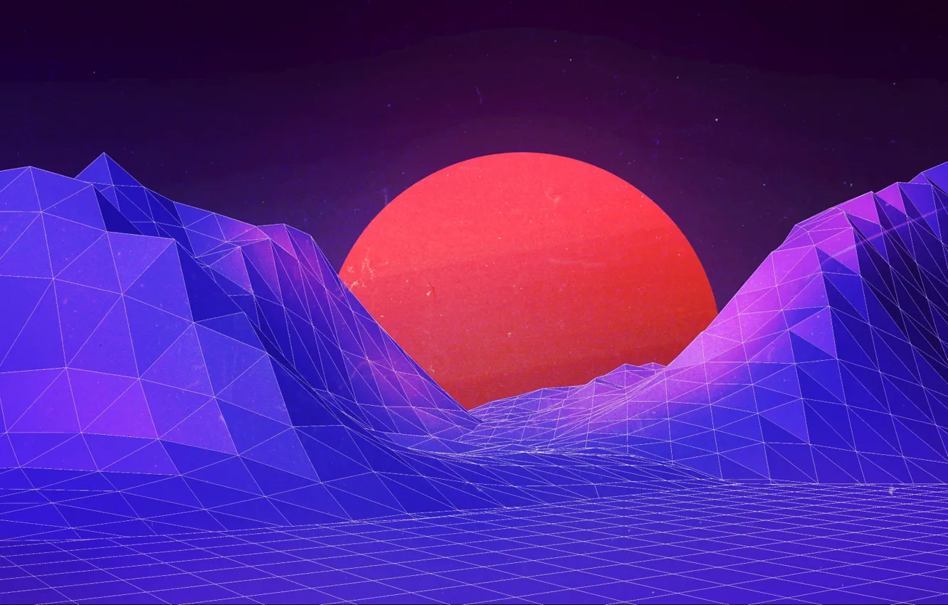 Photo wallpaper The sun, Mountains, Music, Neon, Star, Background, Electronic, Synthpop