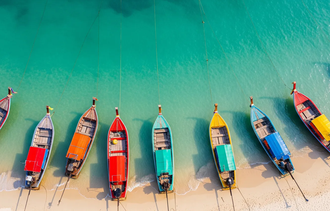 Photo wallpaper sand, water, Wallpaper, shore, boat, art, wallpaper, coast