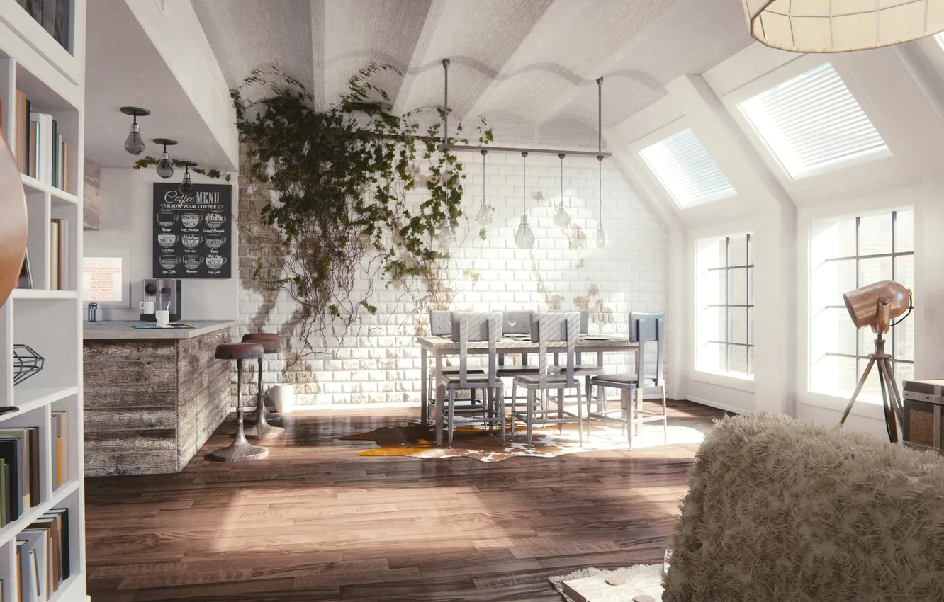 Photo wallpaper design, style, interior, kitchen, living room, dining room, loft