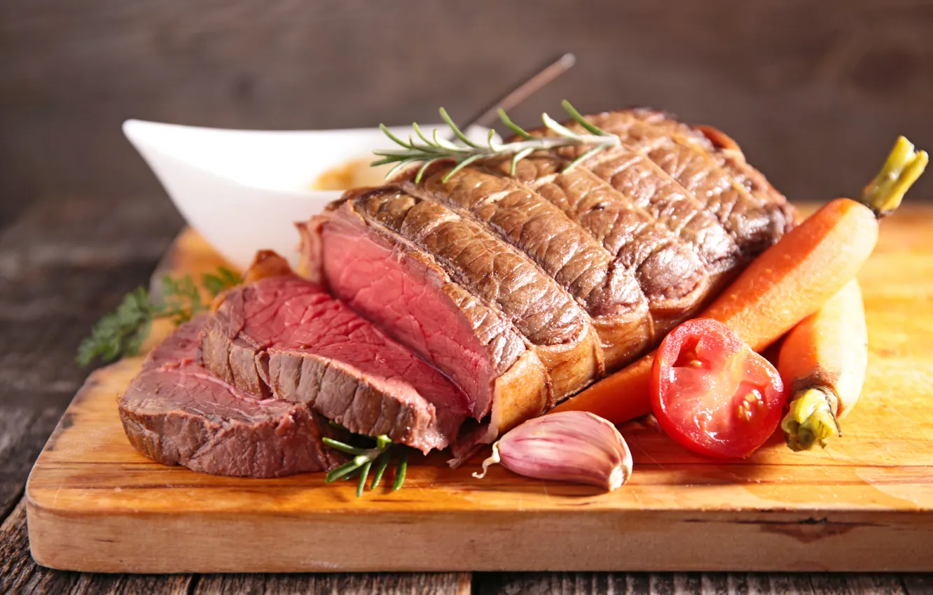 Photo wallpaper meat, vegetables, tomatoes, carrots, tomatoes, meat, vegetables, pork