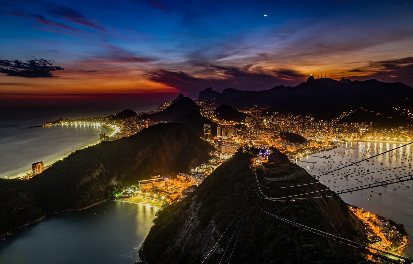 Photo wallpaper the sky, night, lights, Brazil, the view from the top, Rio de Janeiro, Rio de …