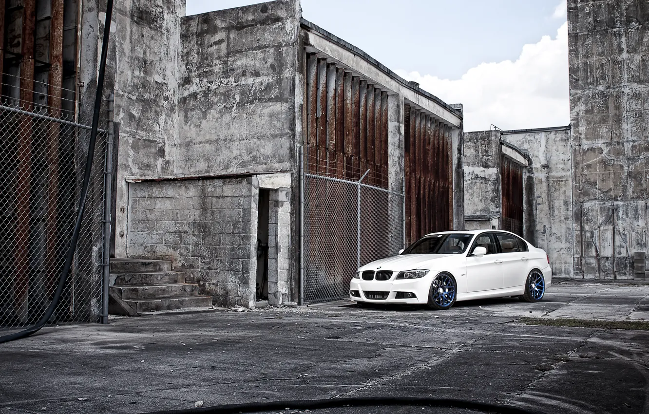 Photo wallpaper white, the sky, rusty, grey, tuning, building, BMW, BMW
