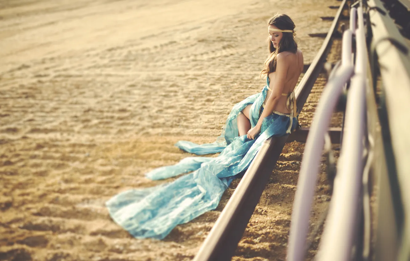 Photo wallpaper girl, face, background, mood, blue, Wallpaper, dress, outfit