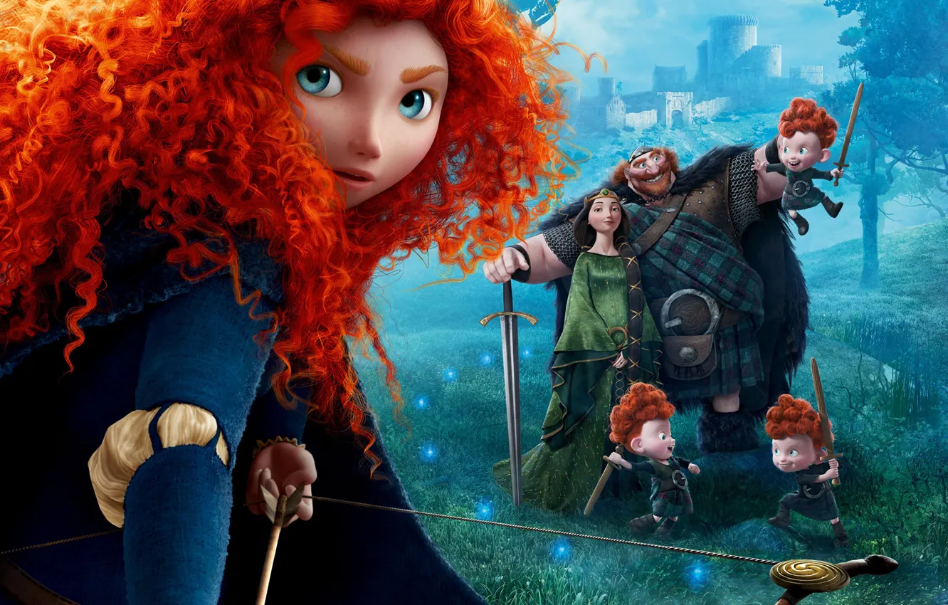 Photo wallpaper Disney, Family, movie, Scotland, queen, film, princess, Brave