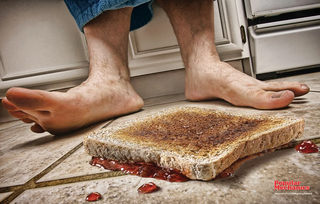 Photo wallpaper feet, floor, jam, Murphy's law, sandwiches