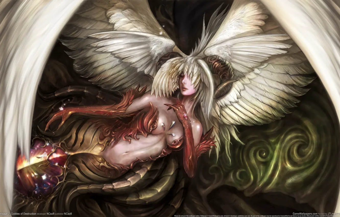 Photo wallpaper girl, magic, pattern, wings, fantasy, horns, girl, fantasy