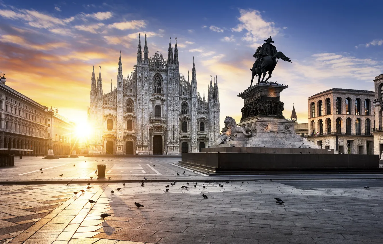 Photo wallpaper the sun, the evening, Italy, monument, Milan, The Duomo of Milan, The Cathedral Of The …