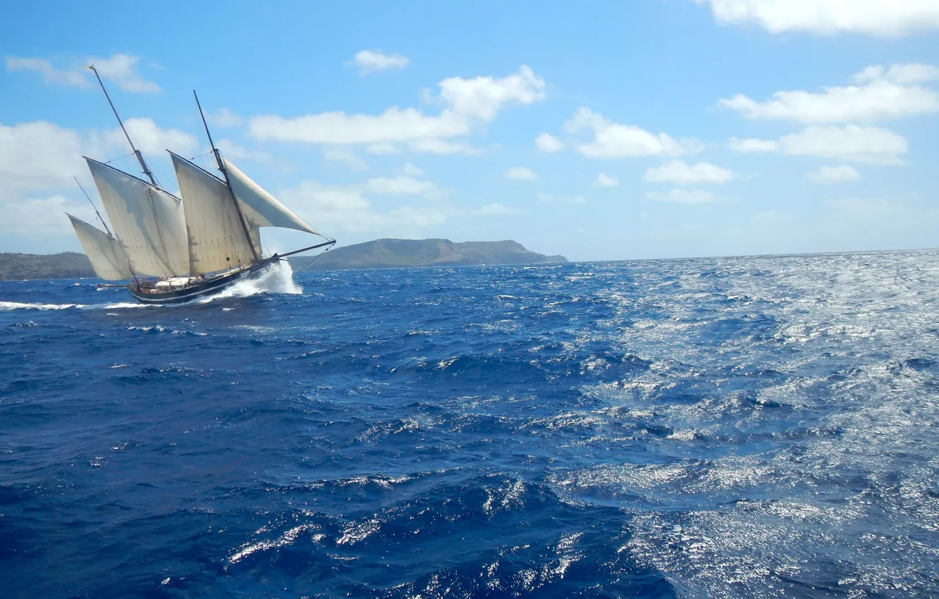 Photo wallpaper sea, the way, the wind, ship, sailboat, sail