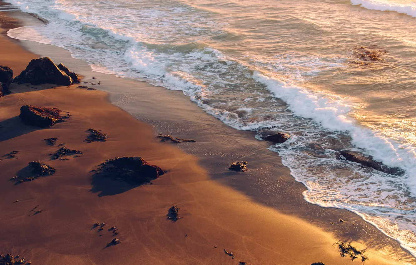 Photo wallpaper sand, sea, wave, light, coast, wave, sea, tide