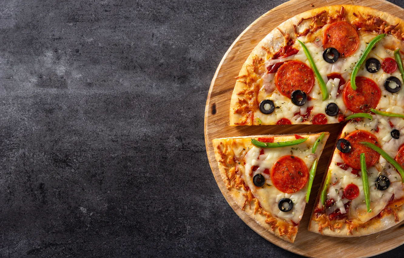 Photo wallpaper table, vegetables, pizza