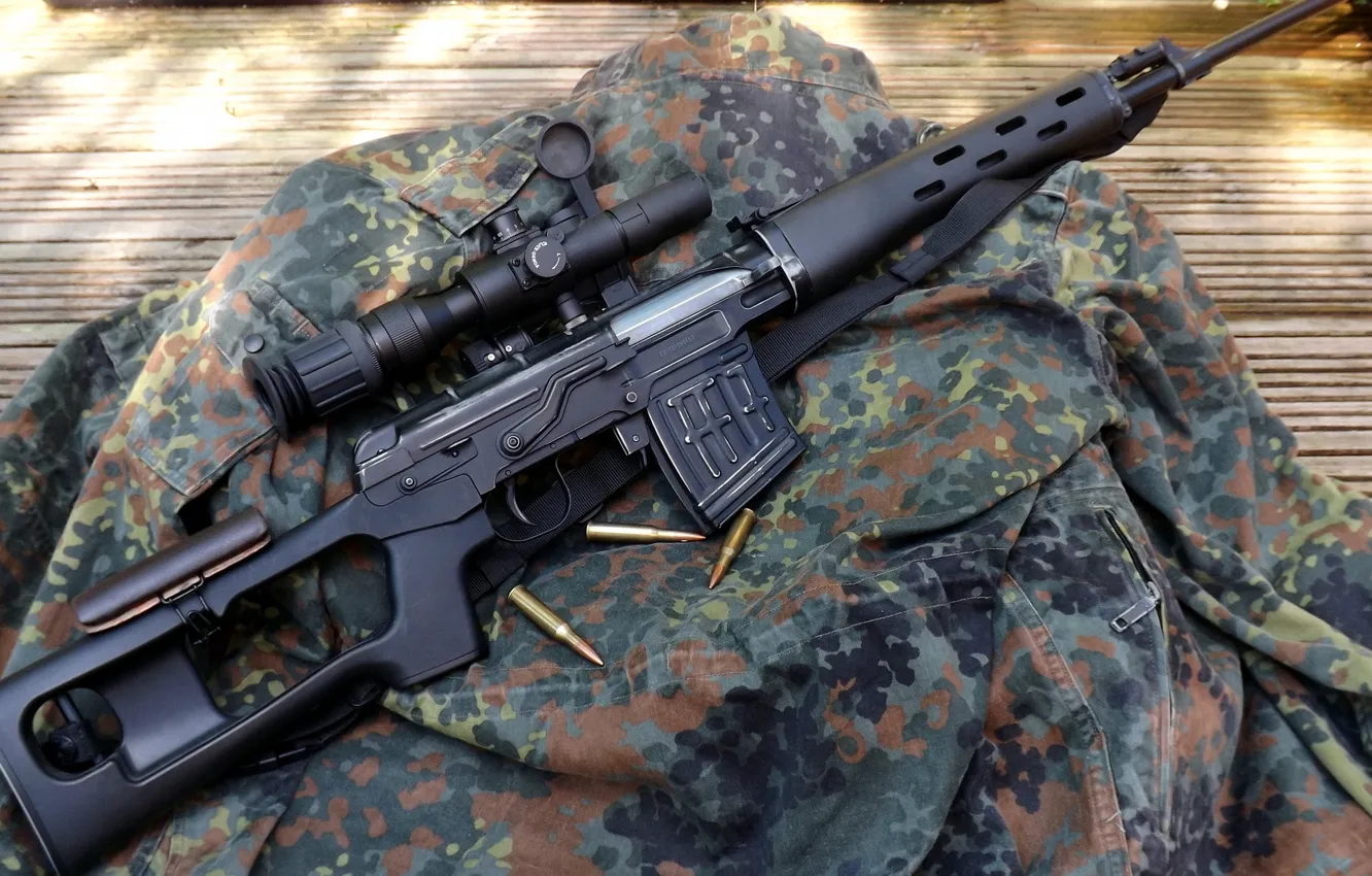 Photo wallpaper jacket, camouflage, sight, rifle, sniper, Dragunov