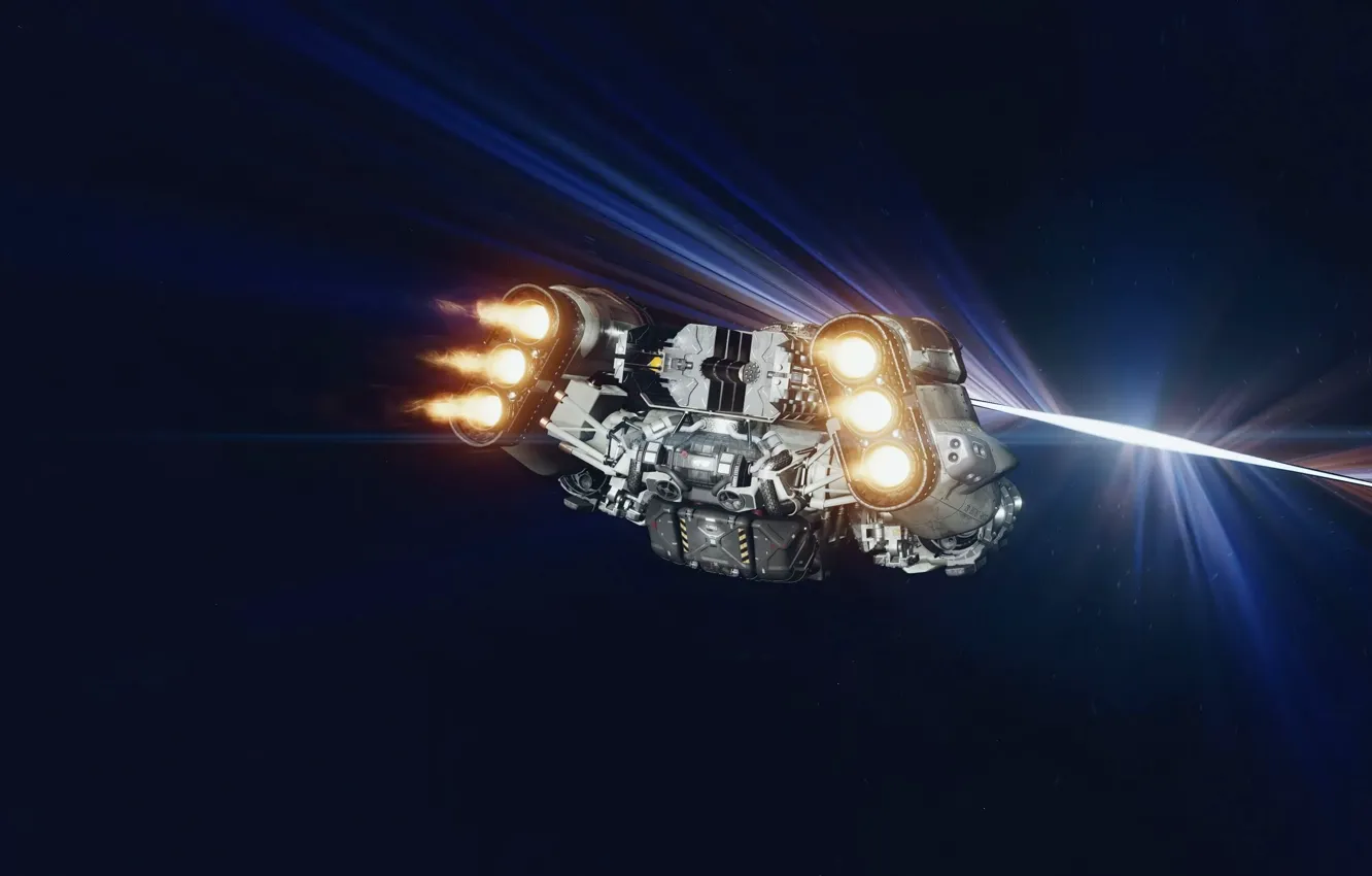 Photo wallpaper space, engine, flame, jump, ship, Starfield, Warp