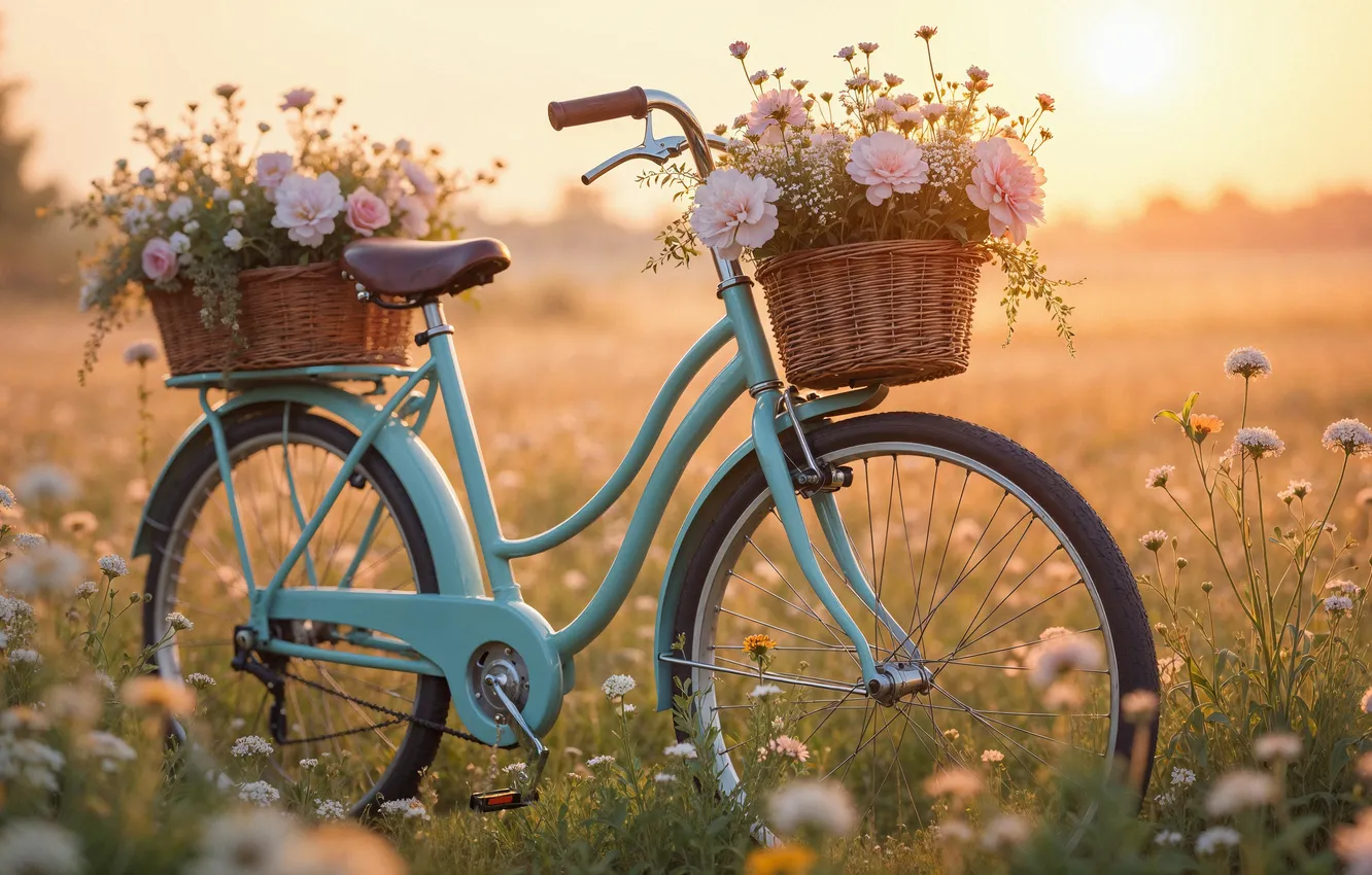 Photo wallpaper flowers, basket, spring, colorful, meadow, blossom, flowers, spring